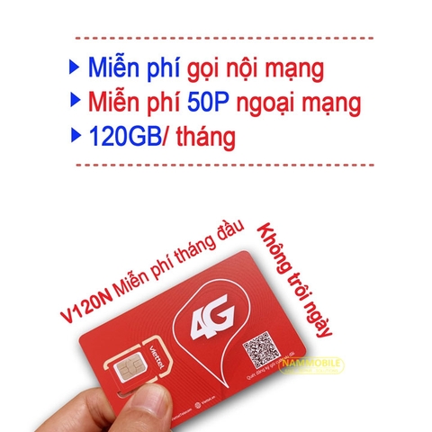 Sim 4G Viettel 4GB/ngày (120Gb/tháng) + 50 Phút gọi ngoại mạng + Gọi nội mạng miễn phí + Tháng Đầu Miễn Phí