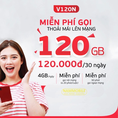 Sim 4G Viettel 4GB/ngày (120Gb/tháng) + 50 Phút gọi ngoại mạng + Gọi nội mạng miễn phí + Tháng Đầu Miễn Phí