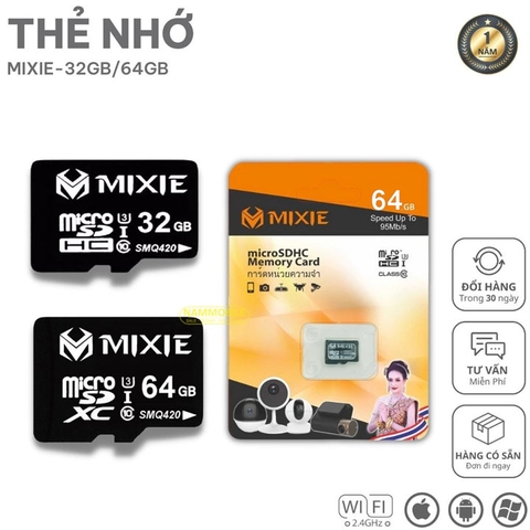 Thẻ Nhớ Micro SD HC 64G Mixie Thái Lan Class 10 U3 95Mb/s 4K UHD&FHD Chính Hãng Dùng Cho Camera Điện Thoại Máy chụp Hình Quay Phim