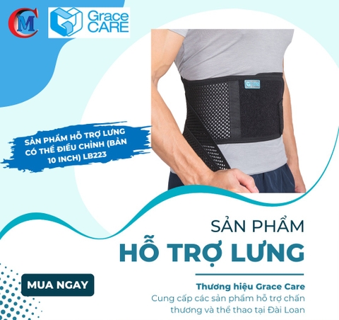 Đai bảo vệ lưng, cột sống Grace Care LB223 (bản cao ~25cm) | Đai lưng thoái hoá, thoát vị đĩa đệm