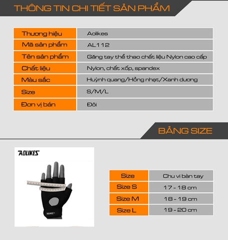 Găng tay tập gym cao cấp, chống trượt hiệu quả Aolikes AL-112