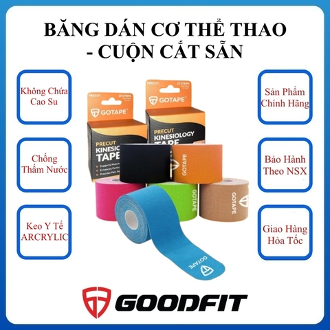Băng Dán Cơ Thể Thao Chính Hãng GOTAPE - Bản Pre-cut (5cm x 25cm x 20 miếng)