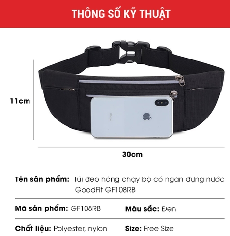 Túi đeo hông chạy bộ chống nước, phản quang, có ngăn đựng bình nước GoodFit GF108RB
