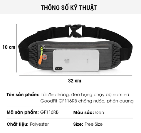 Túi đeo hông, đeo bụng chạy bộ chống nước, phản quang, nhỏ gọn GoodFit GF116RB