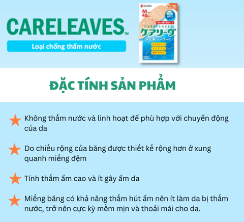Băng dán cá nhân chống thấm nước Careleaves che phủ bảo vệ vết thương siêu tốt