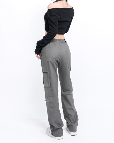 Quần Cargo Nữ Kaki Túi Hộp Co Giãn Ống Đứng Màu Xám Chì | KQSTYLING V6