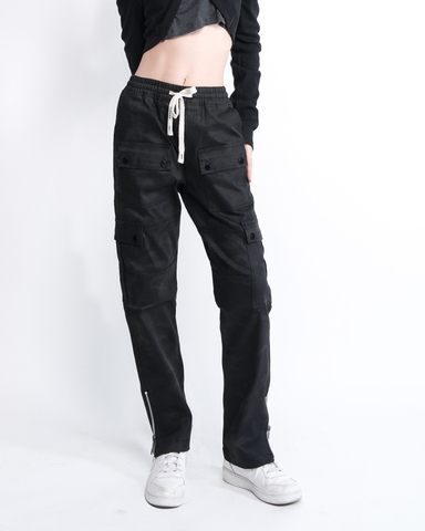 Quần Cargo Nữ Kaki Túi Hộp Co Giãn Ống Đứng Màu Rằn Đen | KQSTYLING ZIP