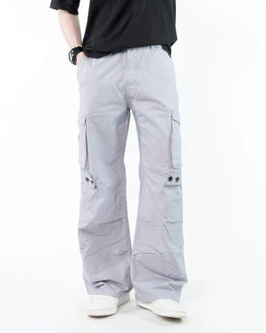 Quần Cargo Nam Kaki Túi Hộp Ống Rộng 100% Cotton Mềm Màu Xám Môn | KQSTYLING WIDE