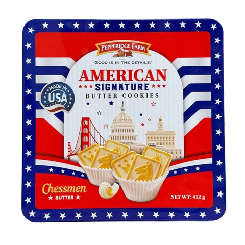 Bánh Quy Pepperidge Farm Chessmen American Signature 412G (Hộp Thiếc)