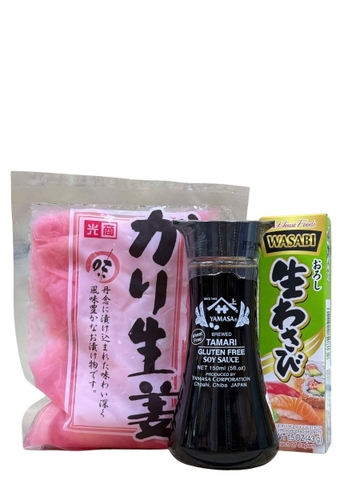 Combo Ăn Kèm Sushi Sashimi Cao cấp (Nước Tương Tamari 200ML + Gừng Hồng 250G + Wasabi House Tuýp)