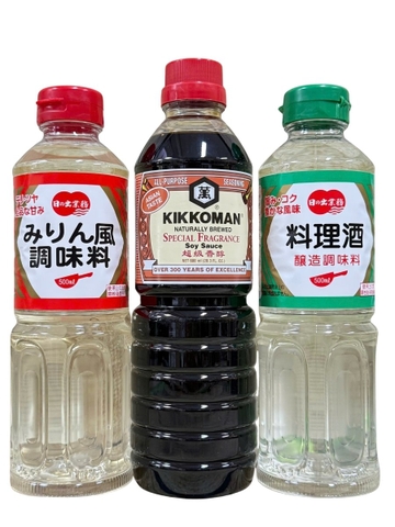 Combo Làm Trứng Ngâm Tương Kikkoman (Nước tương Kikkoman Special 600ML + Mirin 500ML + Sake Nấu Ăn 500ML