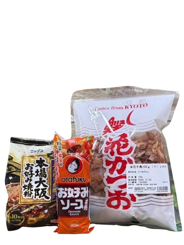 Combo Nguyên Liệu Bánh Okonomiyaki Nhật (Bột Nhật + Sốt + Cá Bào)