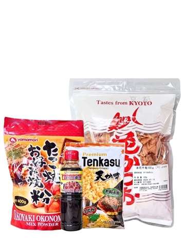 Combo Nguyên Liệu Làm Takoyaki 4 Món (Bột, Sốt, Cá bào, Tenkasu)