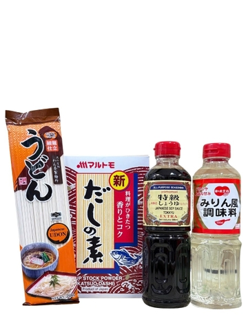 Combo Nguyên Liệu Nấu Mì Udon Nhật Tại Nhà (Hạt Nêm Cá Ngừ + Mì Udon + Nước Tương + Mirin)
