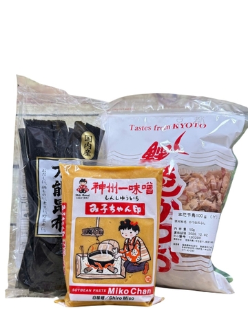 Combo Nguyên Liệu Nấu Súp Miso Nhật Bản (Miso 1KG + Cá Bào + Tảo Bẹ Kombu)