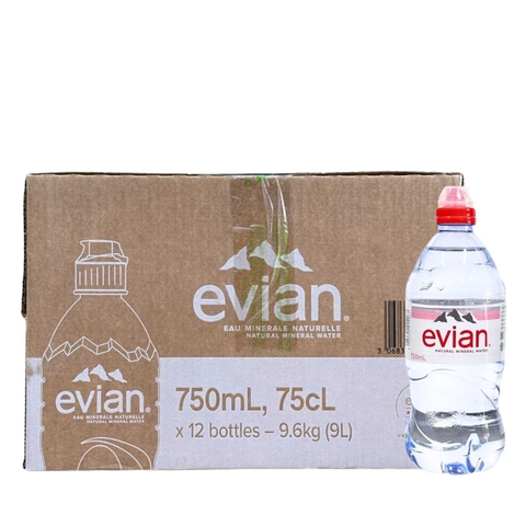 Nước Khoáng Evian Nắp Thể Thao 750ML (Thùng 12 Chai)