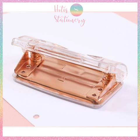 [HOTIS] Đồ bấm lỗ trong suốt màu vàng hồng sang chảnh - Dùng cho giẩy refill sổ còng binder