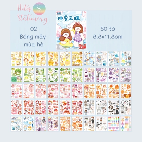[HOTIS] 50 MẪU - Sticker dán sổ hoạt hình Colorful Dream - 50 tờ/ hộp