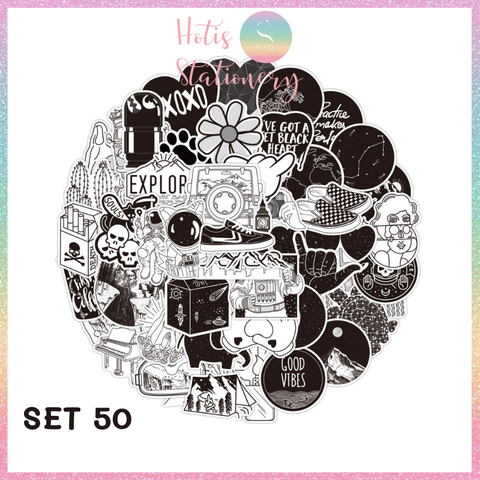 [HOTIS] Set Sticker nhiều mẫu size lớn 5 - 8cm, nhãn dán cán màng phim PVC không thấm nước, dán được nhiều lần