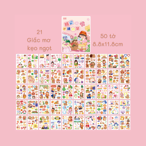 [HOTIS] 50 MẪU - Sticker dán sổ hoạt hình Colorful Dream - 50 tờ/ hộp