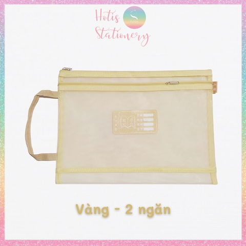 [HOTIS] Túi lưới đựng tài liệu khổ A4 màu Morandi, xuyên thấu, có khóa kéo, siêu tiện lợi