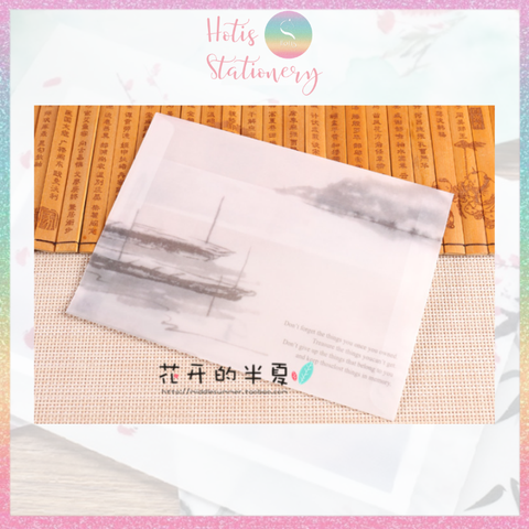 [HOTIS] Phong bì, bìa thư, bì thư giấy can tranh thủy mặc, cổ phong 12.5x17.5cm - Set 5 cái