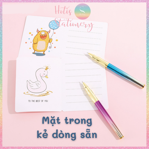 [HOTIS] Thiệp giấy mini gấp gọn kèm bao giấy can - 10 x 8cm - 12 mẫu