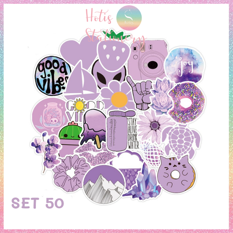 [HOTIS] Set Sticker nhiều mẫu size lớn 5 - 8cm, nhãn dán cán màng phim PVC không thấm nước, dán được nhiều lần