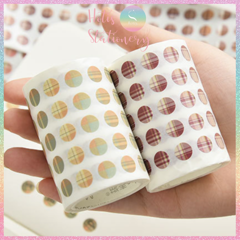 [HOTIS] Cuộn sticker chấm tròn kẻ sọc phối màu, cuộn dài 3m trang trí sổ, bullet journal