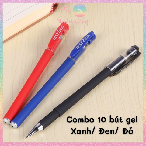 [HOTIS] Combo 10 bút gel vỏ màu lì viết êm không lem - Ngòi 0.38mm/ 0.5mm - Mực Xanh/ Đen/ Đỏ