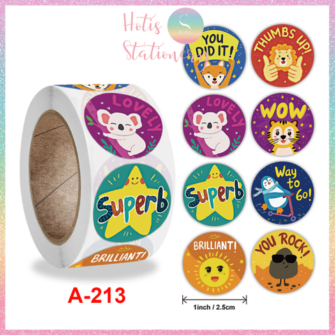 [HOTIS] Sticker Cuộn 500 Nhãn Dán Khen Thưởng Học Sinh - Tạo Động Lực, Kích Thích Học Tập, Phù Hợp Giáo Viên & Phụ Huynh