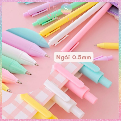 [HOTIS] Bút bi bấm mực đen vỏ màu macaron dễ thương - Ngòi 0.5mm