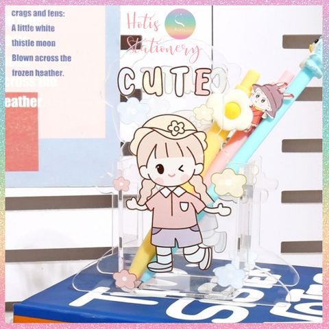 [HOTIS] Ống đựng bút acrylic trong suốt để bàn, hộp đựng cọ trang điểm - Nhiều hình dễ thương