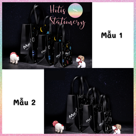 [HOTIS] Túi quà tặng hành tinh đen huyền bí có quai xách và tặng kèm ruy băng thắc nơ