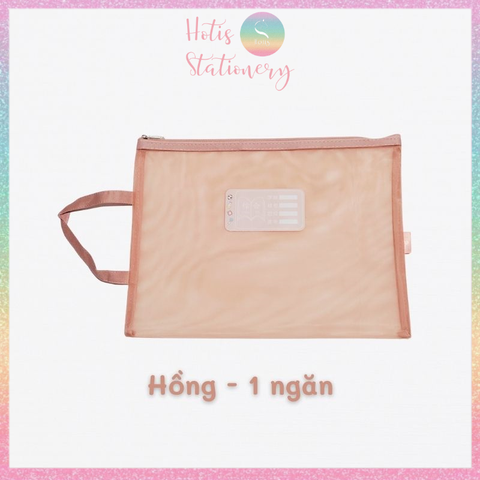 [HOTIS] Túi lưới đựng tài liệu khổ A4 màu Morandi, xuyên thấu, có khóa kéo, siêu tiện lợi