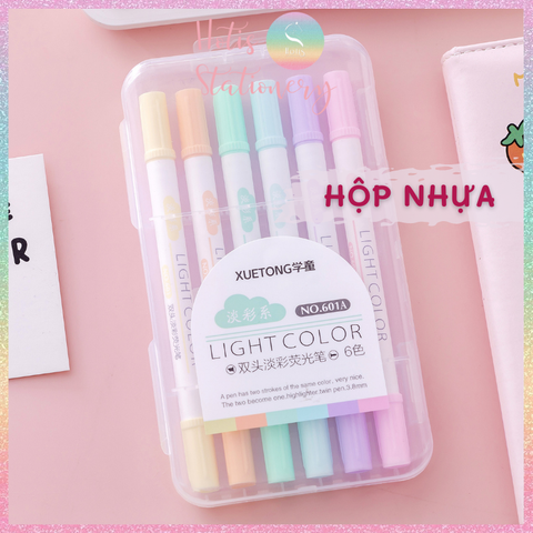 [HOTIS] Bộ 6 bút highlight 2 đầu Light Color 6 màu siêu cưng