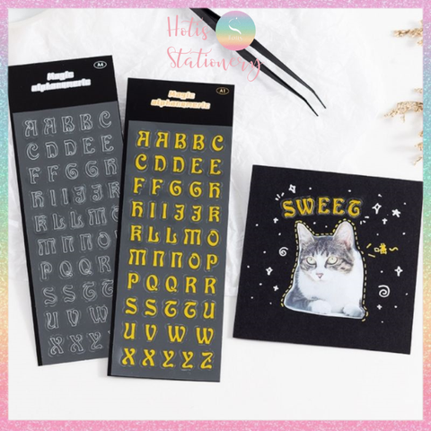 [HOTIS] Sticker chữ in hoa/ thường màu vàng bạc ánh kim trang trí sổ bullet journal