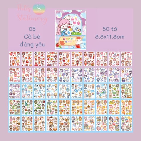 [HOTIS] 50 MẪU - Sticker dán sổ hoạt hình Colorful Dream - 50 tờ/ hộp