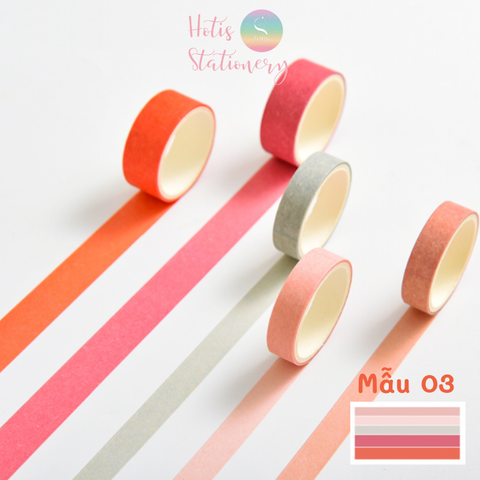 Hộp 5 cuộn washi tape màu trơn dài 2m