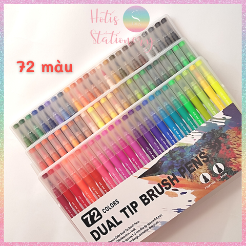 [HOTIS] Bút lông hai đầu nắp trong, tô màu vẽ tranh gốc nước Dual tip brush pen - Bộ 48/60/72/100 màu