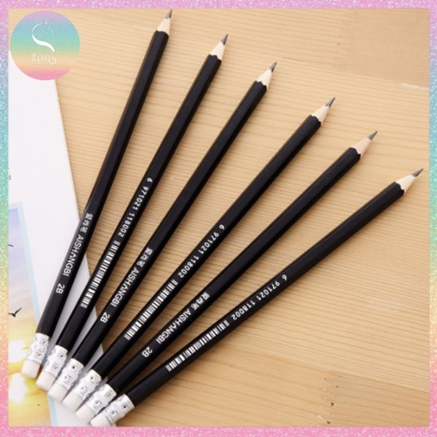 [HOTIS] Hộp 12 bút chì gỗ lục giác 2B vỏ màu đen - Kèm chuốt