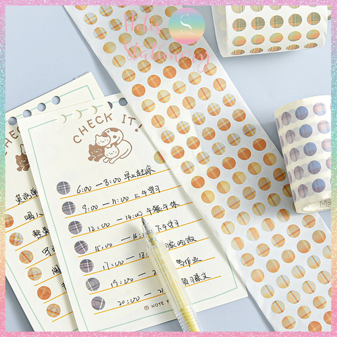 [HOTIS] Cuộn sticker chấm tròn kẻ sọc phối màu, cuộn dài 3m trang trí sổ, bullet journal