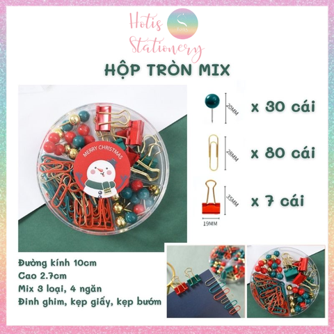 [HOTIS] Bộ Quà tặng VPP Giáng Sinh - Combo kẹp giấy, kẹp bướm, đinh ghim, nam châm, đồ bấm kim và kim bấm
