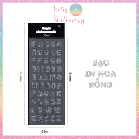 [HOTIS] Sticker chữ in hoa/ thường màu vàng bạc ánh kim trang trí sổ bullet journal