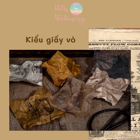 [HOTIS] Set giấy nền retro vintage họa tiết báo cũ chữ Tiếng Anh - 60 tờ