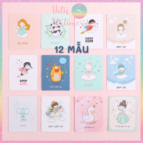 [HOTIS] Thiệp giấy mini gấp gọn kèm bao giấy can - 10 x 8cm - 12 mẫu