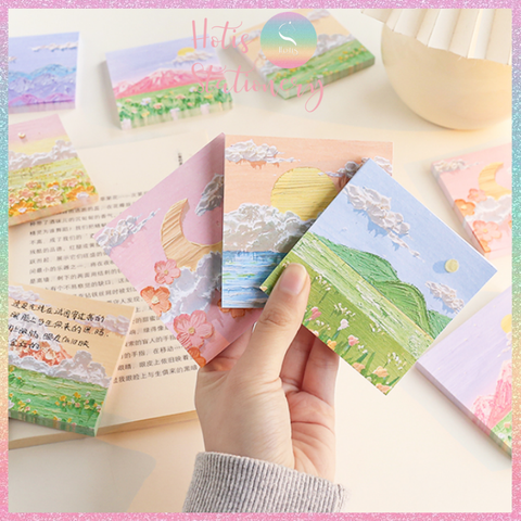 [HOTIS] [16 MẪU] Tệp 80 tờ giấy ghi chú tranh phong cảnh, giấy note hình thú đáng yêu - 8x8cm