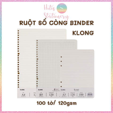 [HOTIS] Ruột sổ còng, tệp 100 tờ giấy refill binder KLong A5/B5/A4