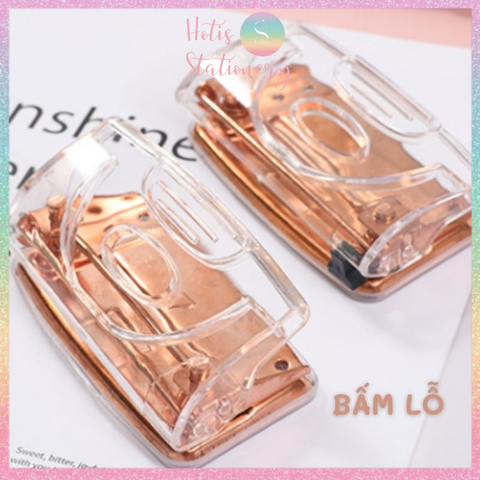[HOTIS] Đồ bấm lỗ trong suốt màu vàng hồng sang chảnh - Dùng cho giẩy refill sổ còng binder