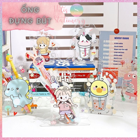 [HOTIS] Ống đựng bút acrylic trong suốt để bàn, hộp đựng cọ trang điểm - Nhiều hình dễ thương